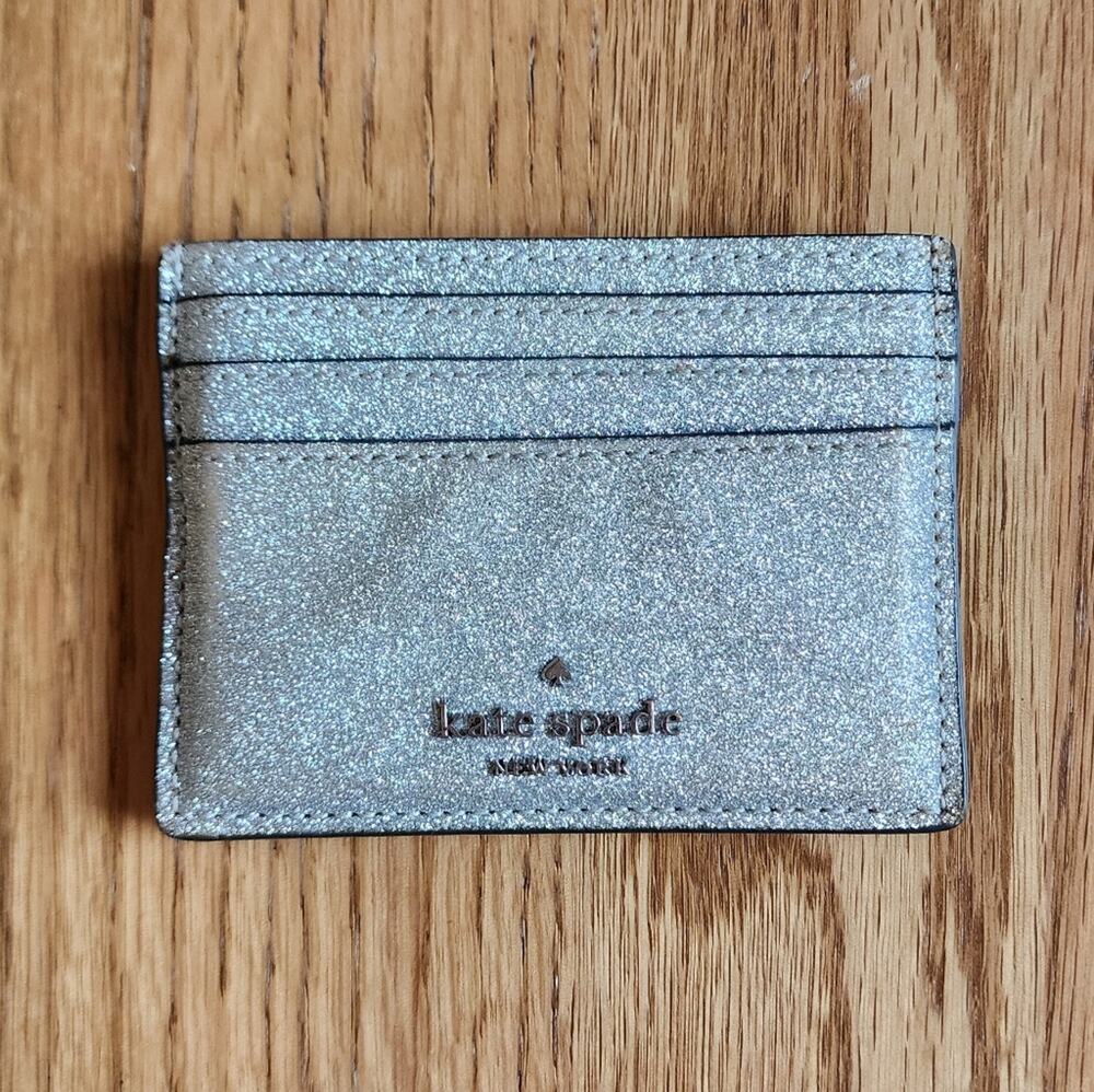 Kate Spade New York Silver Glitter 7 Slot Card Holder Wallet Handbag Accessories